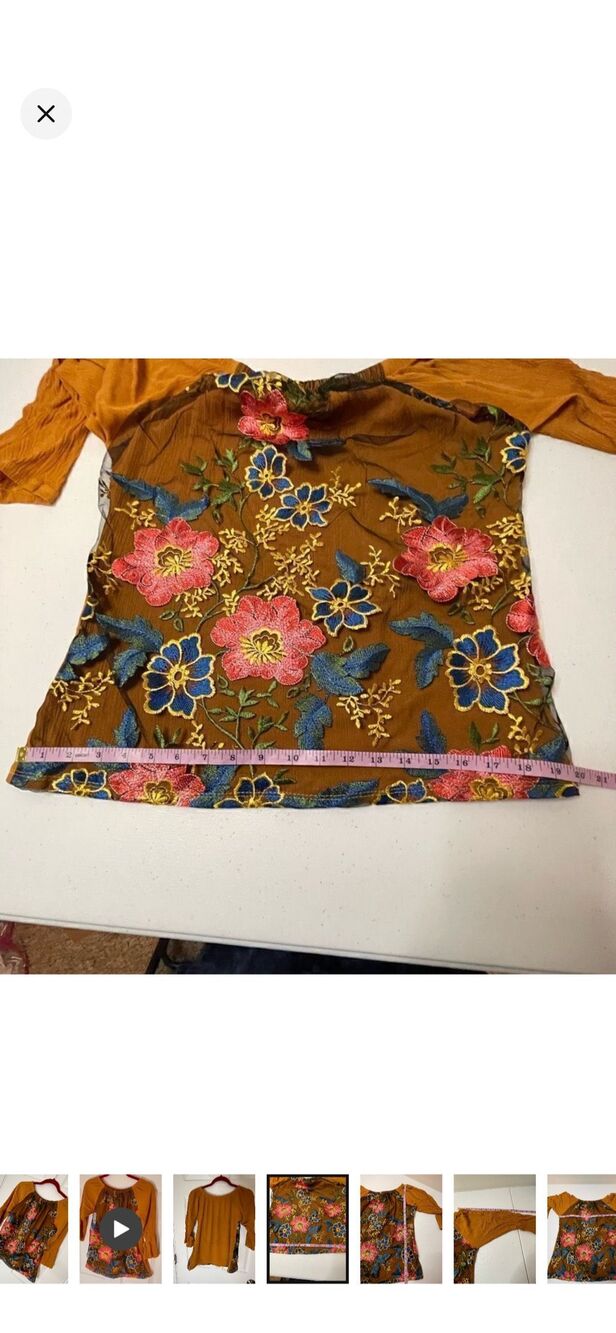 Diana Laura DL women’s floral blouse small bell sleeve embroidered - Picture 3 of 6